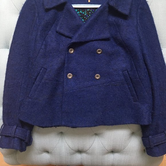 Free People Royal Blue Fuzzy Wool Blend Pea Coat - Picture 2 of 13